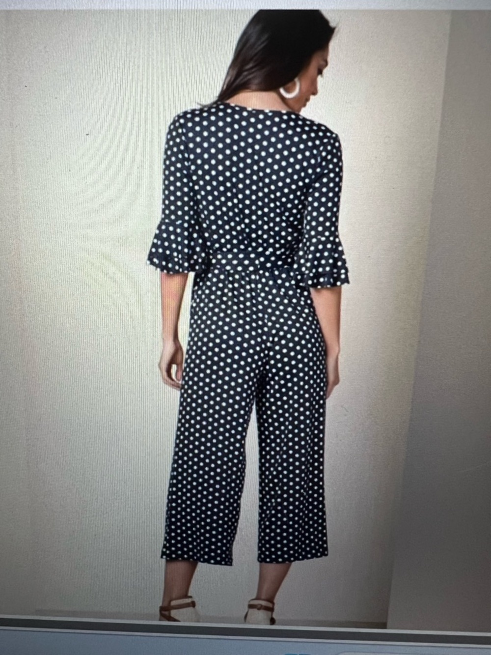 VENUS Navy and White Polka Dot Wrap Jumpsuit With Pockets & Belt Size Large - Picture 2 of 9